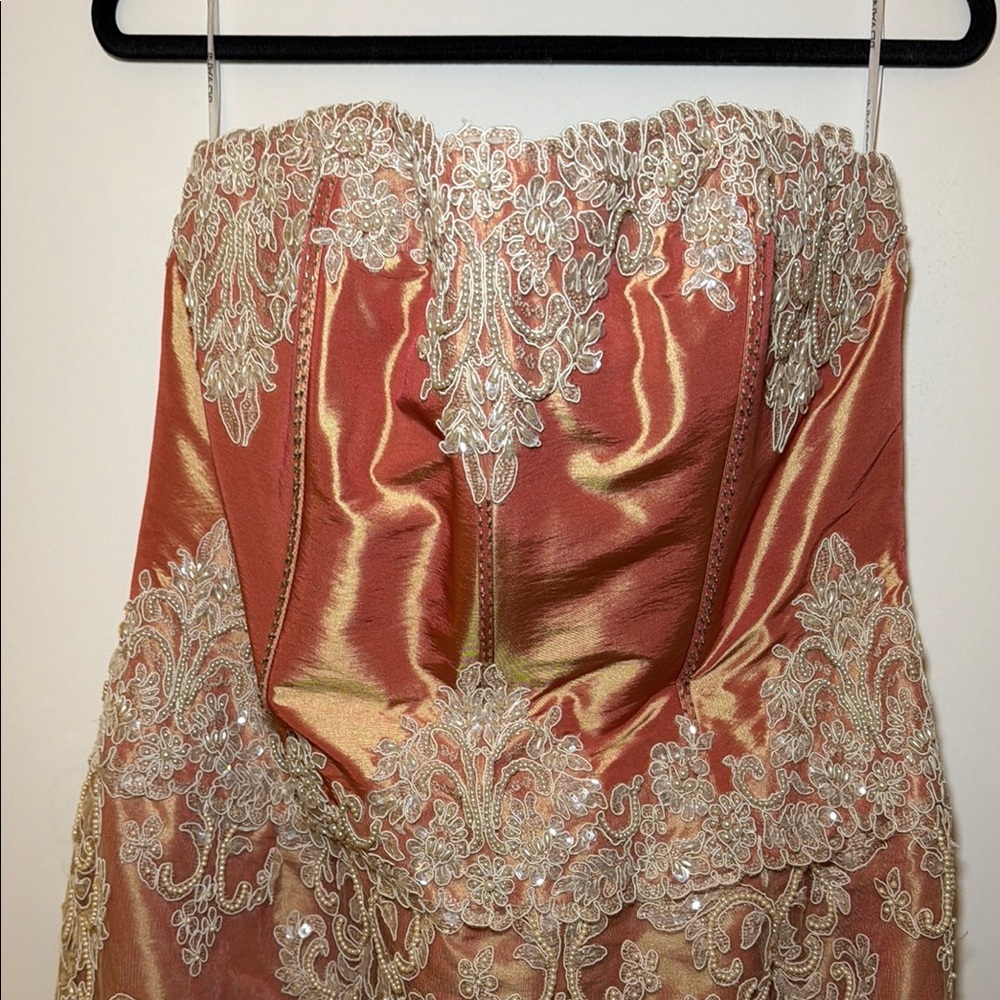 Vintage Jovani strapless lace pearl sequin sheath embellished gown dress - Picture 3 of 8